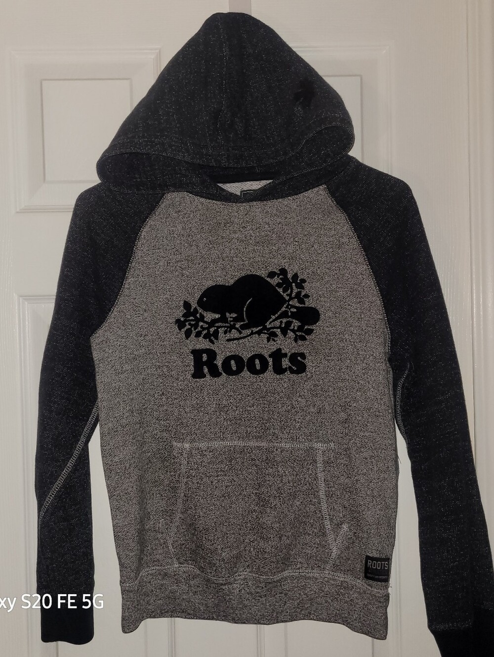 Roots Black and Gray Two-Tone Hoodie with Beaver Logo
